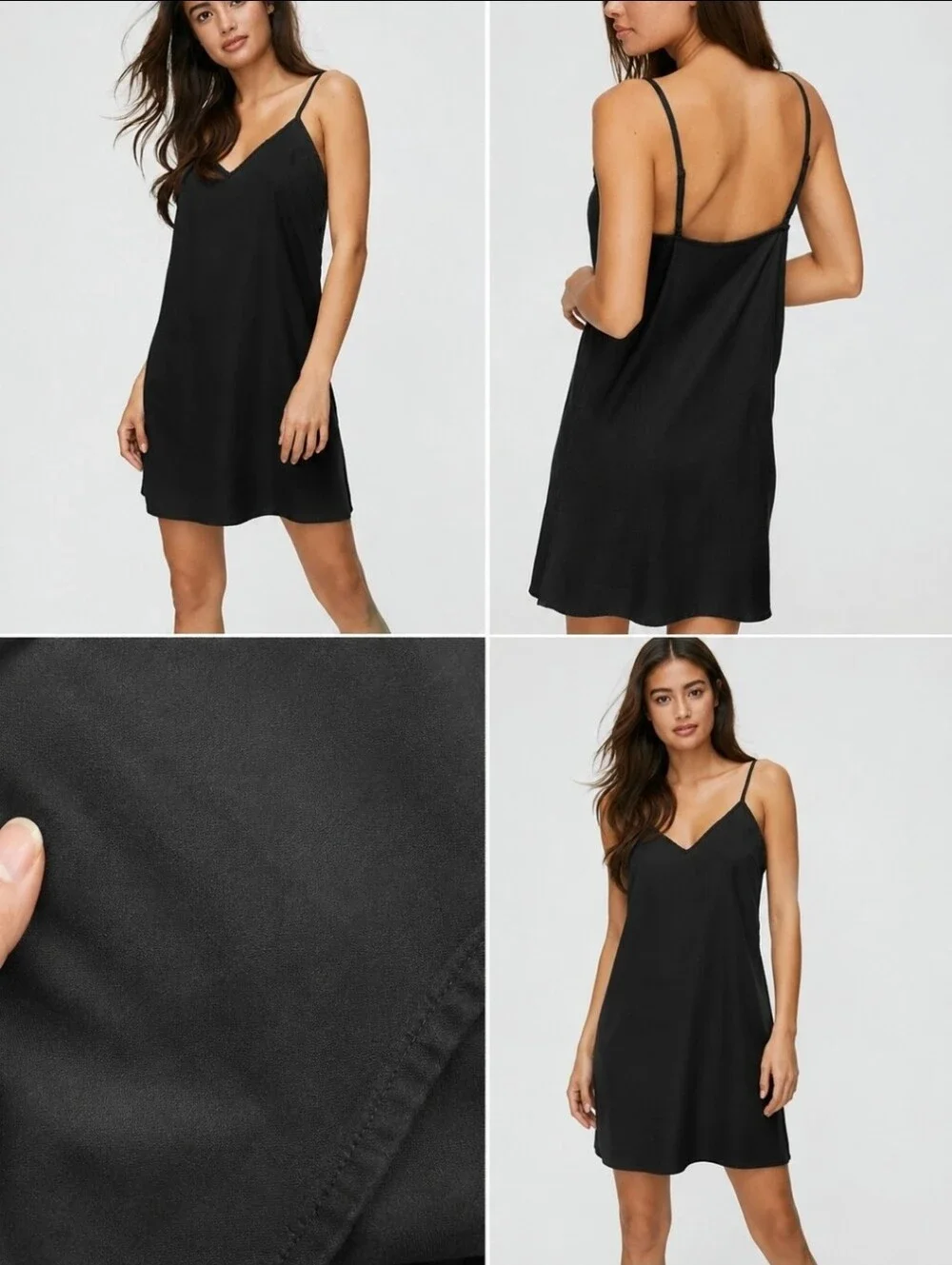 Aritzia TNA Yirrell Black Lyocell Slip Mini Dress Adjustable Straps Size L - Picture 3 of 4